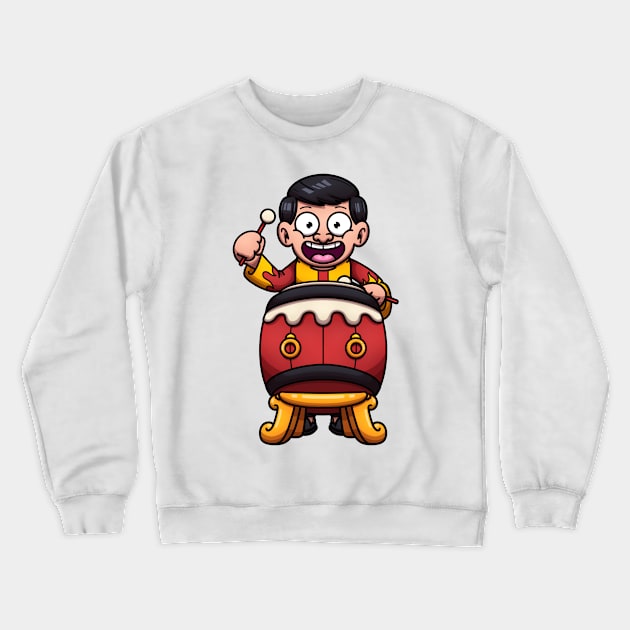 Traditional Chinese Musician Playing The Drum Crewneck Sweatshirt by TheMaskedTooner